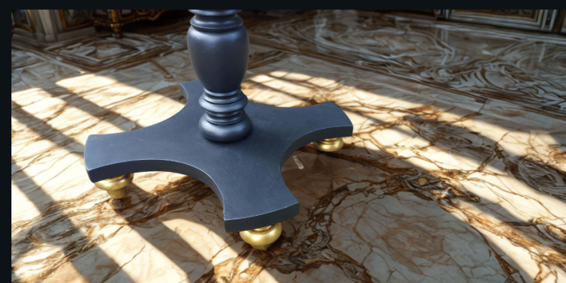 Pie de mesita negra con cuatro patas de bola en dorado