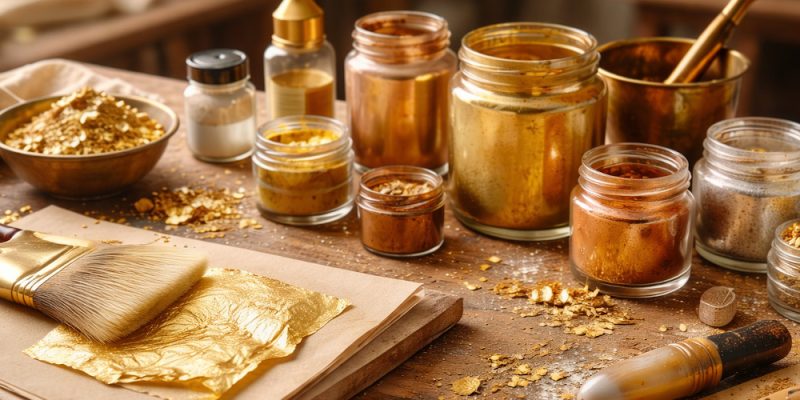 Vista de los materiales necesarios para dorar