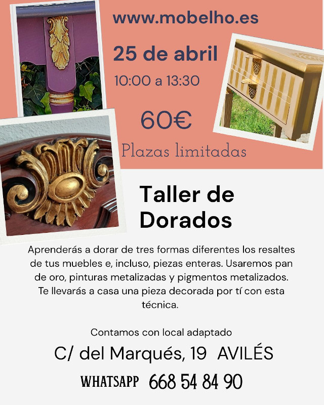 Cartel que anuncia el taller de dorados sobre muebles