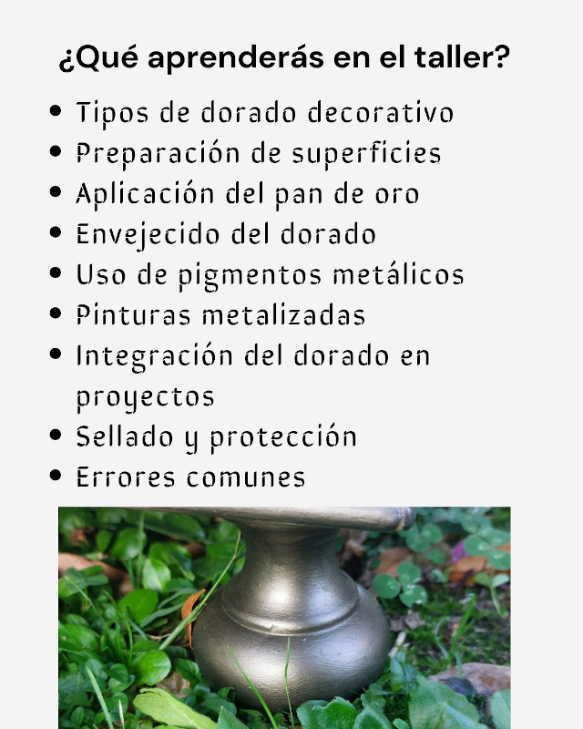 Listado de lo que se aprenderá en el taller de dorados sobre muebles